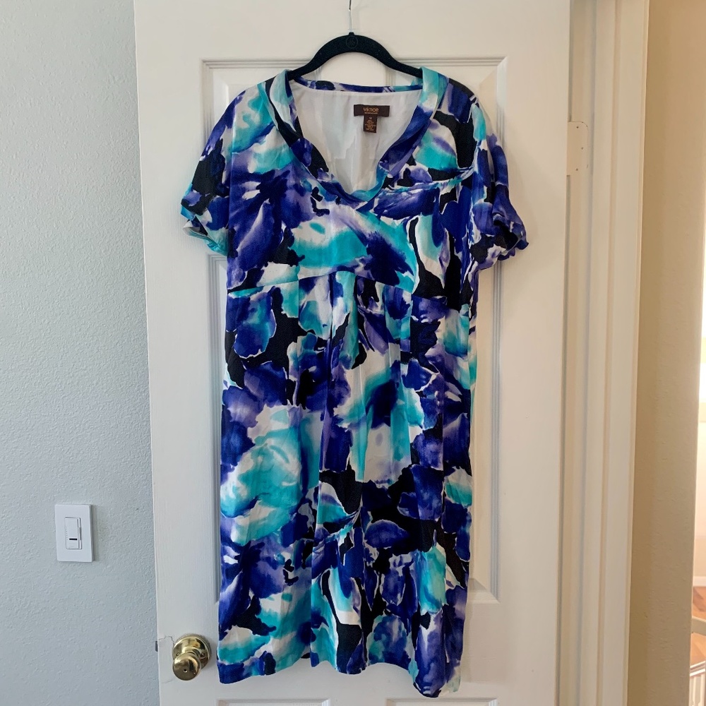 Victor Alfaro beautiful blue silk pleated dress size 14 Large L